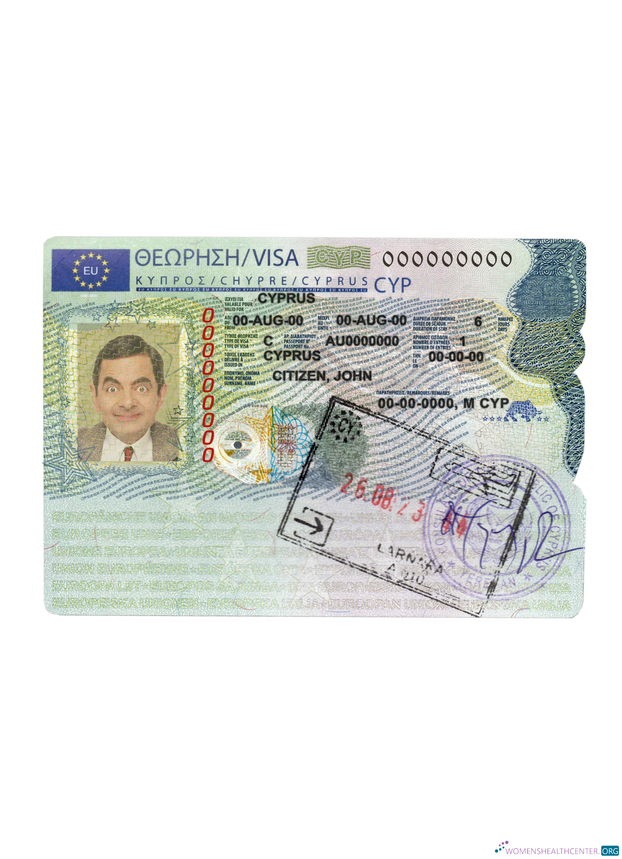 Download Cyprus schengen visa Photoshop template